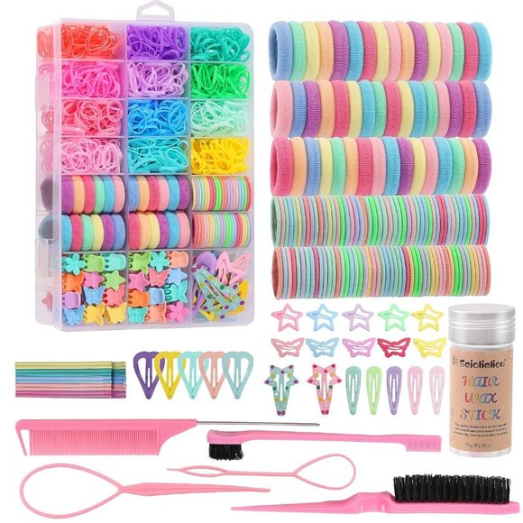 Other - Hair Accessories for Girls, 1350P Colorful Hair Ties Set with 72P Hair Clips, Bo